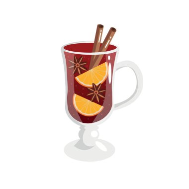 Beyaz arka planda bir bardak lezzetli sıcak şarap.