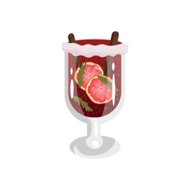 Beyaz arka planda bir bardak lezzetli sıcak şarap