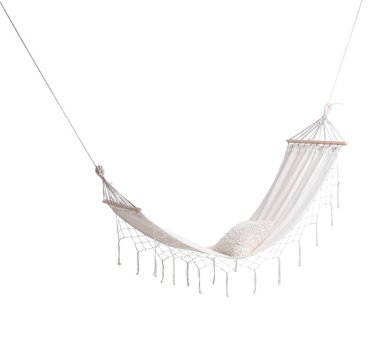 Beyaz arkaplanda minderli rahat bir hamak