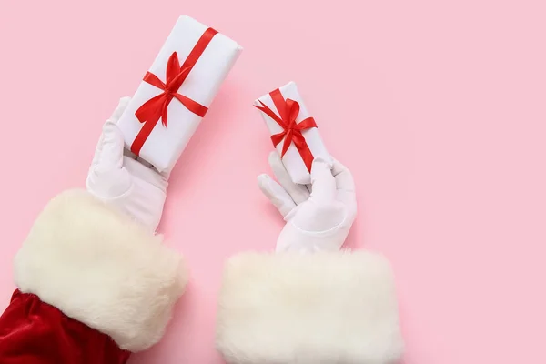 Santa Claus Gift Boxes Pink Background — Stock Photo, Image