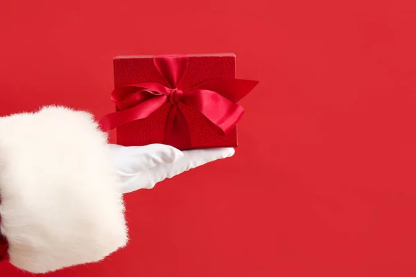 Santa Claus Red Gift Box Color Background — Stock Photo, Image