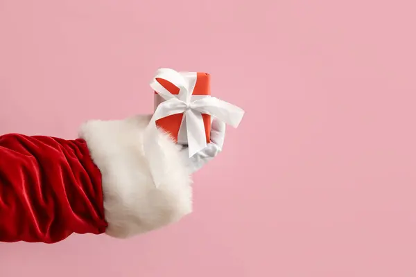 Santa Claus Gift Box Pink Background — Stock Photo, Image