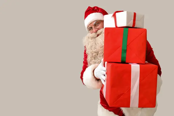 Santa Claus Vánoční Dárky Bílém Pozadí — Stock fotografie