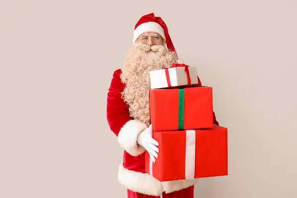 Santa Claus Vánoční Dárky Bílém Pozadí — Stock fotografie