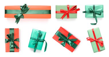 Set of many gift boxes isolated on white