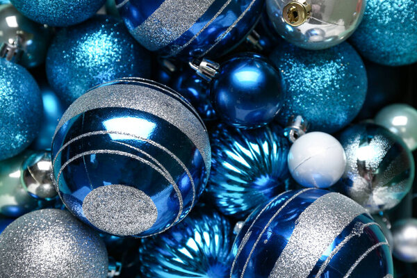 Blue Christmas balls as background