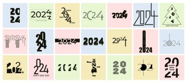 Renk arkaplanında 2024 rakamları. Mutlu yıllar.