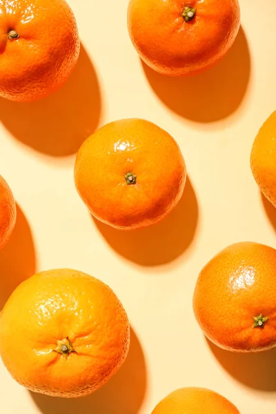 Many Sweet Mandarins Yellow Background — Stock Photo, Image