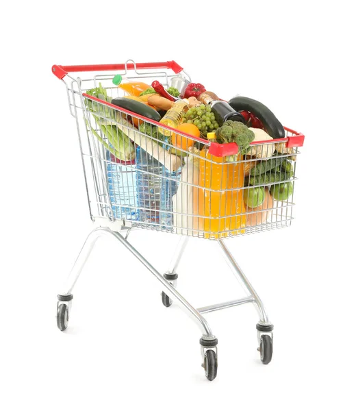 Shopping Cart Full Food Isolated White Background — Stock Photo, Image