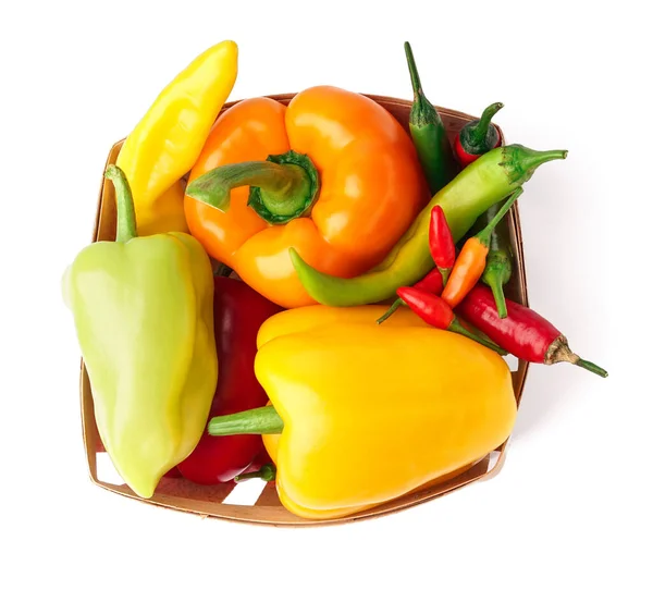 Chili Bell Peppers Basket White Background Stock Image