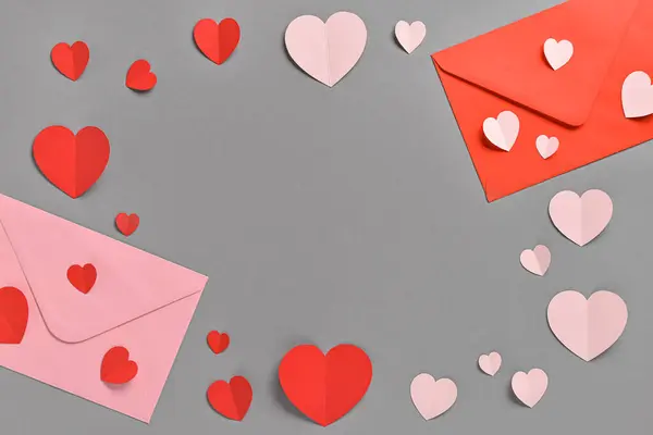 프레임은 배경에 빨간색과 분홍색 심장을 로맨틱 세인트 발렌타인 — 스톡 사진