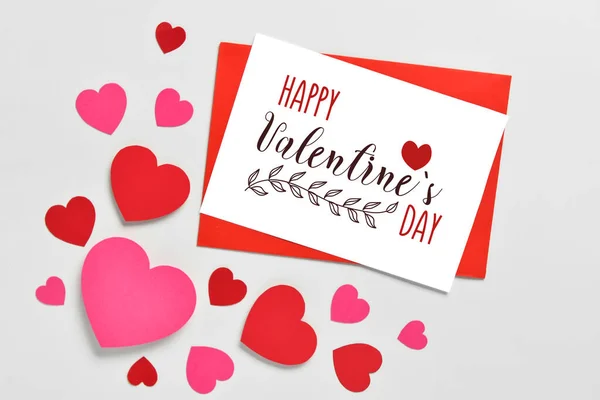 Cartões Saudação Para Dia Dos Namorados Corações Papel Fundo Claro — Fotografia de Stock