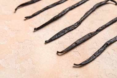 Pembe arka planda Aromatik vanilya çubukları