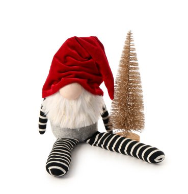Dekoratif köknar desenli Noel cücesi beyaz arka planda izole edilmiş
