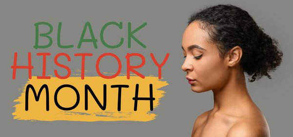 Афро-американка и СМС-ка ЧЕРНАЯ ИСТОРИЯ Месяц на сером фоне