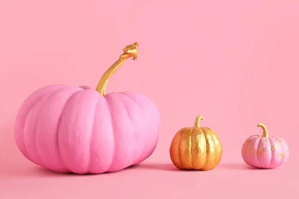 Different Painted Pumpkins Pink Background — Stock Photo, Image