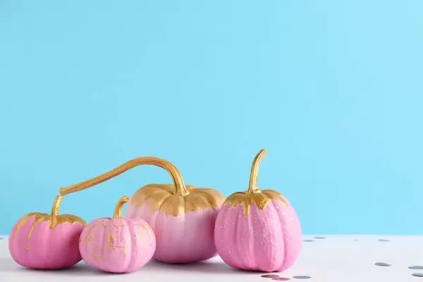 Pink Painted Pumpkins Colorful Background — Stock Photo, Image