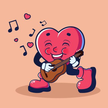 Bej arka planda gitar çalan sevimli bir kalp. Sevgililer Günü kutlaması
