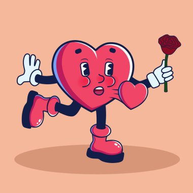 Bej arka planda çiçekli şirin çalışan bir kalp. Sevgililer Günü kutlaması