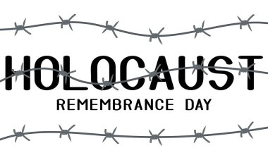 Soykırım Anma Günü için beyaz arkaplanda dikenli telle pankart