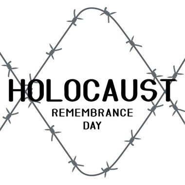 Soykırım Anma Günü için beyaz zemin üzerinde dikenli tel olan poster