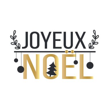 Yazı: JOYEUX NOEL (Mutlu Noeller için Fransızca) beyaz arkaplan