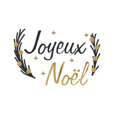 Yazı: JOYEUX NOEL (Mutlu Noeller için Fransızca) beyaz arkaplan