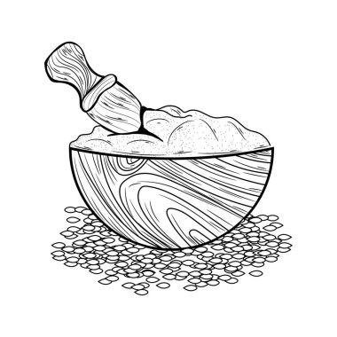 Beyaz arka plan üzerinde buğday unu ile kase