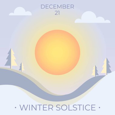 Karlı manzaralı bir poster ve WINTER SOLSTICE 'a mesaj. 