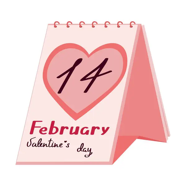 Calendario Con Fecha Febrero Sobre Fondo Blanco Celebración San Valentín — Vector de stock