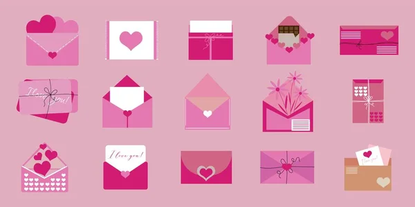 Set Envelopes Pink Background Valentine Day Celebration — Stock Vector