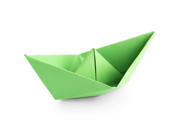 Barco Origami Verde Fundo Branco — Fotografia de Stock