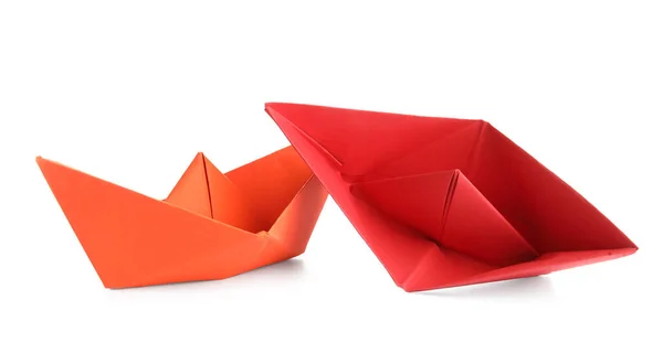 Barcos Origami Vermelho Fundo Branco — Fotografia de Stock