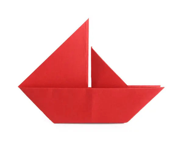 Origami Vermelho Barco Fundo Branco — Fotografia de Stock