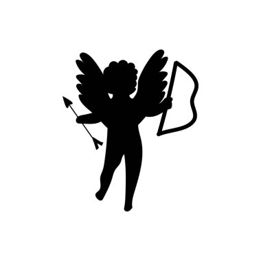 Beyaz zemin üzerinde ok ve yay olan Aşk Tanrısı 'nın silueti