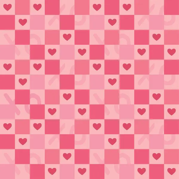 Many Hearts Pink Checkered Background Pattern Valentine Day Celebration — Stock Vector