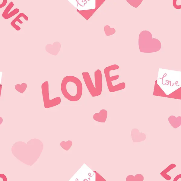 Muitos Corações Palavras Amor Envelopes Sobre Fundo Rosa Celebração Dia —  Vetores de Stock