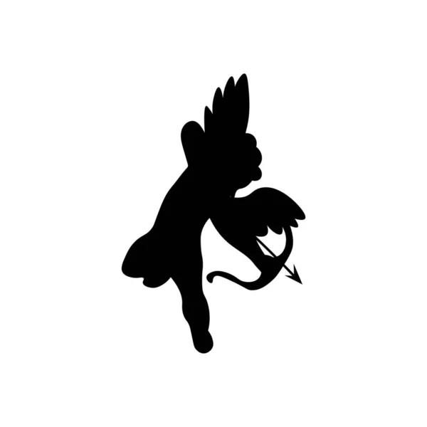 Silhouette Cupidon Visée Avec Arc Flèche Sur Fond Blanc — Image vectorielle