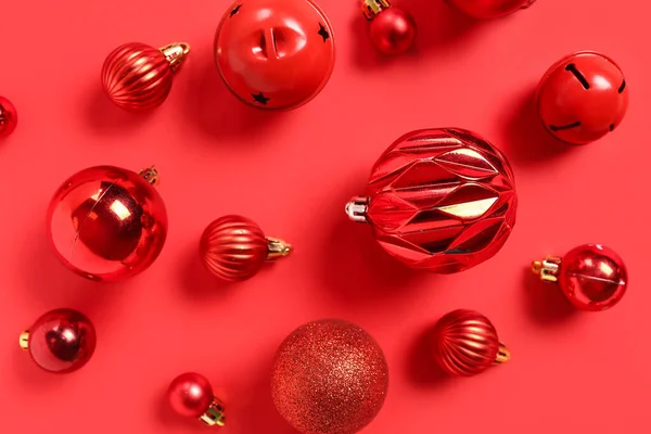 Red Christmas Balls Color Background — Stock Photo, Image