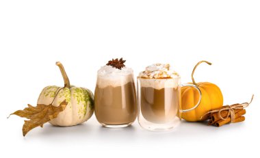 Tarçınlı balkabaklı latte ve beyaz arka planda yıldız anason.