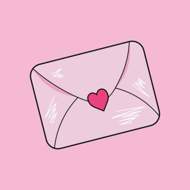 Pembe arka planda zarf. Sevgililer Günü kutlaması