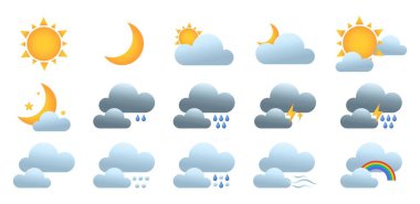 Beyaz arkaplanda hava tahmini uygulaması için simge kümesi