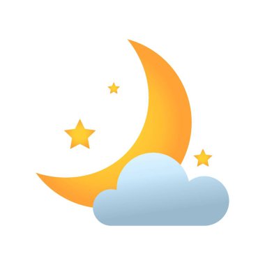 Beyaz arkaplanda hava tahmini uygulaması için bulutlu ve yıldızlı Ay simgesi