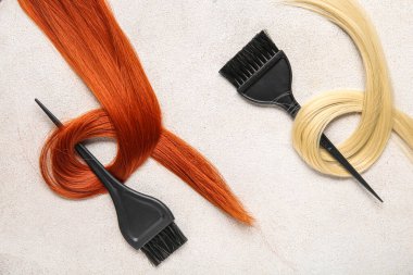 Beyaz arkaplanda fırçalar olan farklı saçlar.