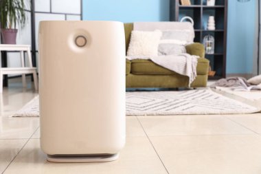 Modern hava temizleyicisi şık oturma odasının içinde.