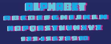 Mavi arkaplanda İngilizce alfabe ve şekiller