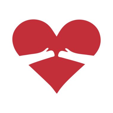 Beyaz arka plana kalp ve eller çizilmiş. Sevgililer Günü kutlaması