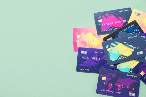 Credit cards on green background