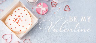 Lezzetli bento pastası ve metin ile bayrak Grunge arka planda benim VALENTINE OL