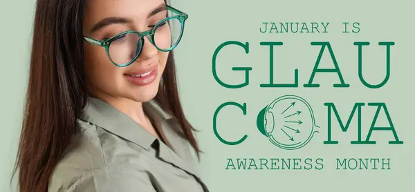 Banner Szöveggel Január Glaucoma Awareness Month Fiatal Szemüveges — Stock Fotó